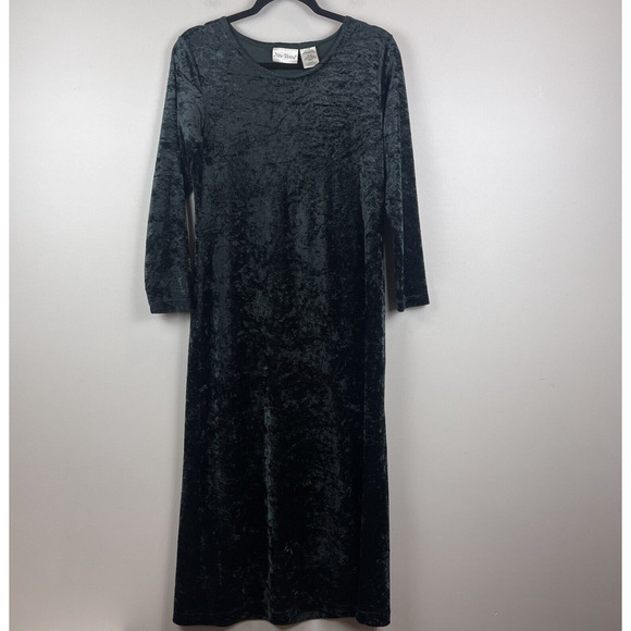 Vintage New Visions Womens Maxi Dress S Forrest Green Crushed Velvet Whimsygoth - Picture 1 of 8
